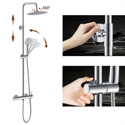 AICA Colonna doccia con miscelatore meccanico, rubinetto doccia 28x4.5cm, soffione doccia rotondo da 25cm in acciaio inox cromato