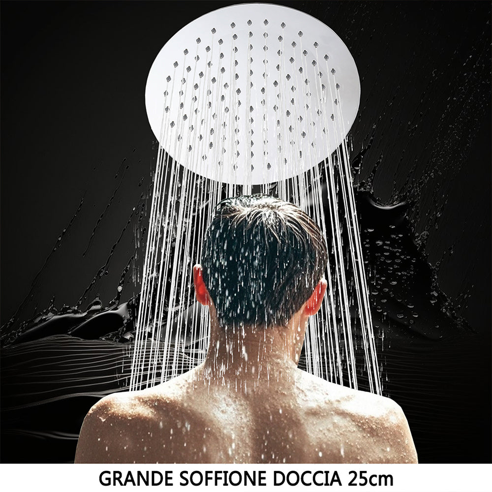 AICA Colonna doccia con miscelatore meccanico, rubinetto doccia 28x4.5cm, soffione doccia rotondo da 25cm in acciaio inox cromato