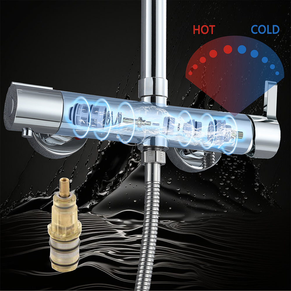 AICA Colonna doccia con miscelatore meccanico, rubinetto doccia 28x4.5cm, soffione doccia rotondo da 25cm in acciaio inox cromato