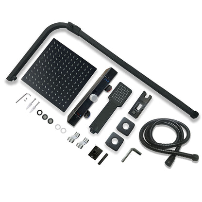 AICA Colonna Doccia con Miscelatore Termostatico, Rubinetto Doccia 300x45mm, Soffione Doccia Quadrato in Acciaio Inox 25x25cm, Altezza Regolabile, Set Doccia Completo, Nero opaco / Cromato