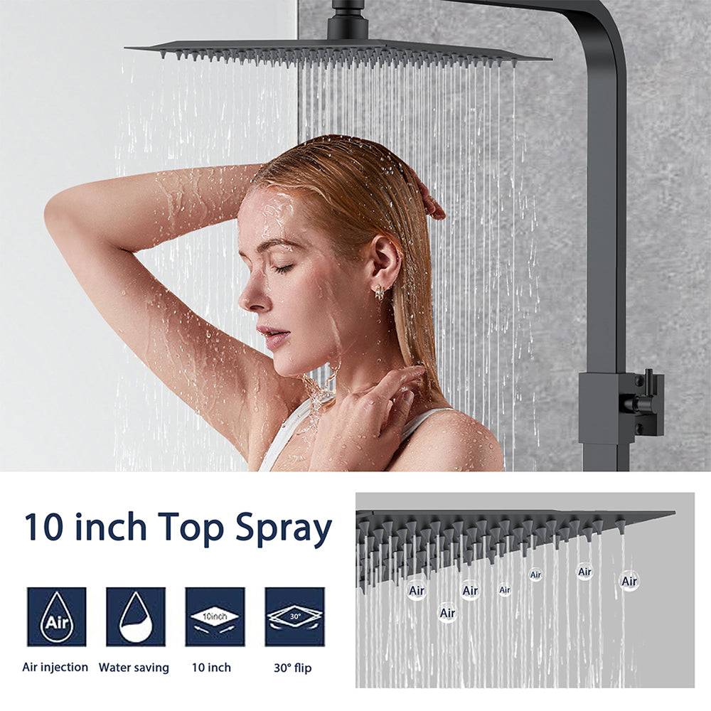AICA Colonna Doccia con Miscelatore Termostatico, Rubinetto Doccia 300x45mm, Soffione Doccia Quadrato in Acciaio Inox 25x25cm, Altezza Regolabile, Set Doccia Completo, Nero opaco / Cromato
