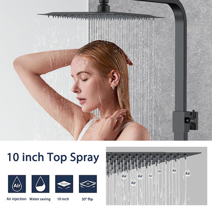 AICA Colonna Doccia con Miscelatore Termostatico, Rubinetto Doccia 300x45mm, Soffione Doccia Quadrato in Acciaio Inox 25x25cm, Altezza Regolabile, Set Doccia Completo, Nero opaco / Cromato