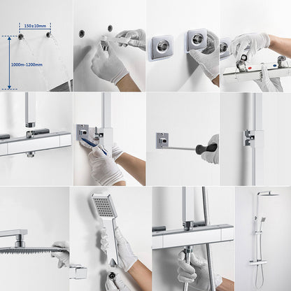 AICA Colonna Doccia con Miscelatore Termostatico, Rubinetto Doccia 300x45mm, Soffione Doccia Quadrato in Acciaio Inox 25x25cm, Altezza Regolabile, Set Doccia Completo, Nero opaco / Cromato