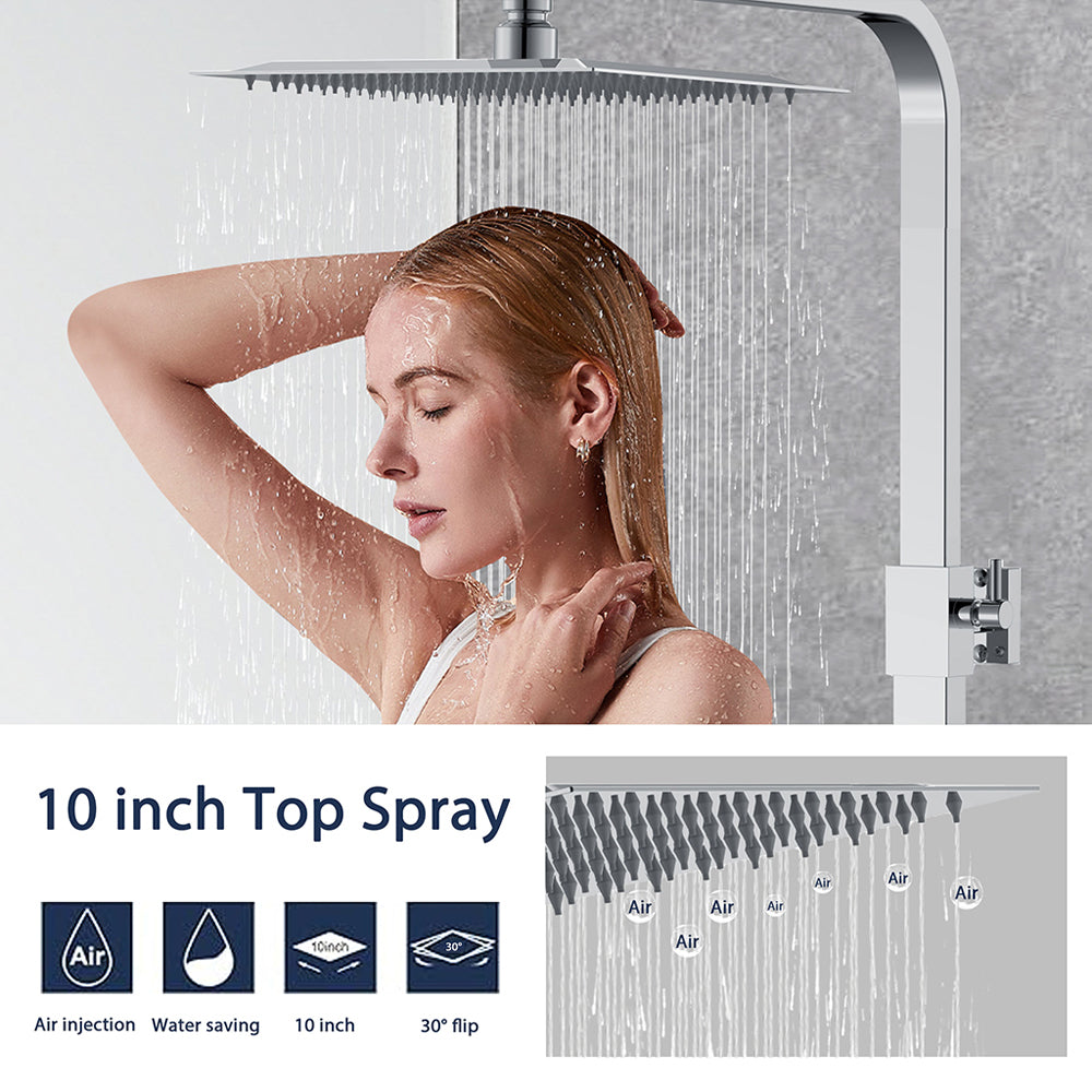 AICA Colonna Doccia con Miscelatore Termostatico, Rubinetto Doccia 300x45mm, Soffione Doccia Quadrato in Acciaio Inox 25x25cm, Altezza Regolabile, Set Doccia Completo, Nero opaco / Cromato