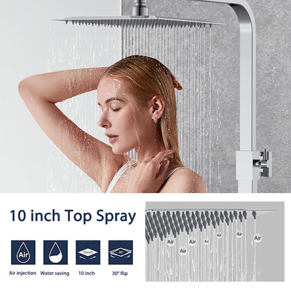 AICA Colonna Doccia con Miscelatore Termostatico, Rubinetto Doccia 300x45mm, Soffione Doccia Quadrato in Acciaio Inox 25x25cm, Altezza Regolabile, Set Doccia Completo, Nero opaco / Cromato