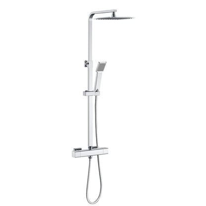 AICA Colonna Doccia con Miscelatore Termostatico, Rubinetto Doccia 300x45mm, Soffione Doccia Quadrato in Acciaio Inox 25x25cm, Altezza Regolabile, Set Doccia Completo, Nero opaco / Cromato Cromato