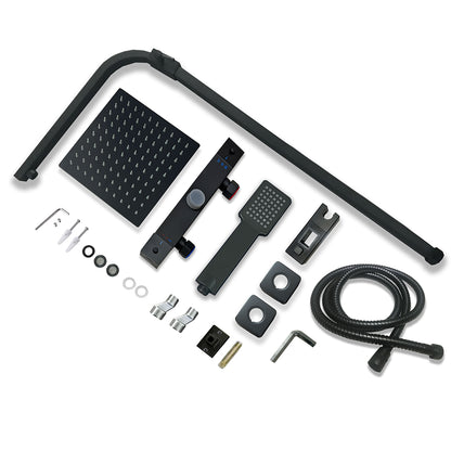 AICA Colonna Doccia con Miscelatore Termostatico, Soffione Doccia Quadrato in Acciaio Inox, Set Doccia Completo, Altezza Regolabile, Rubinetto Doccia, Cromato ou Matt Black