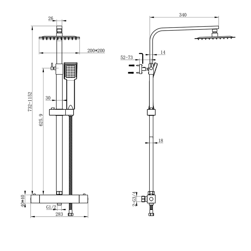 AICA Colonna Doccia con Miscelatore Termostatico, Soffione Doccia Quadrato in Acciaio Inox, Set Doccia Completo, Altezza Regolabile, Rubinetto Doccia, Cromato ou Matt Black