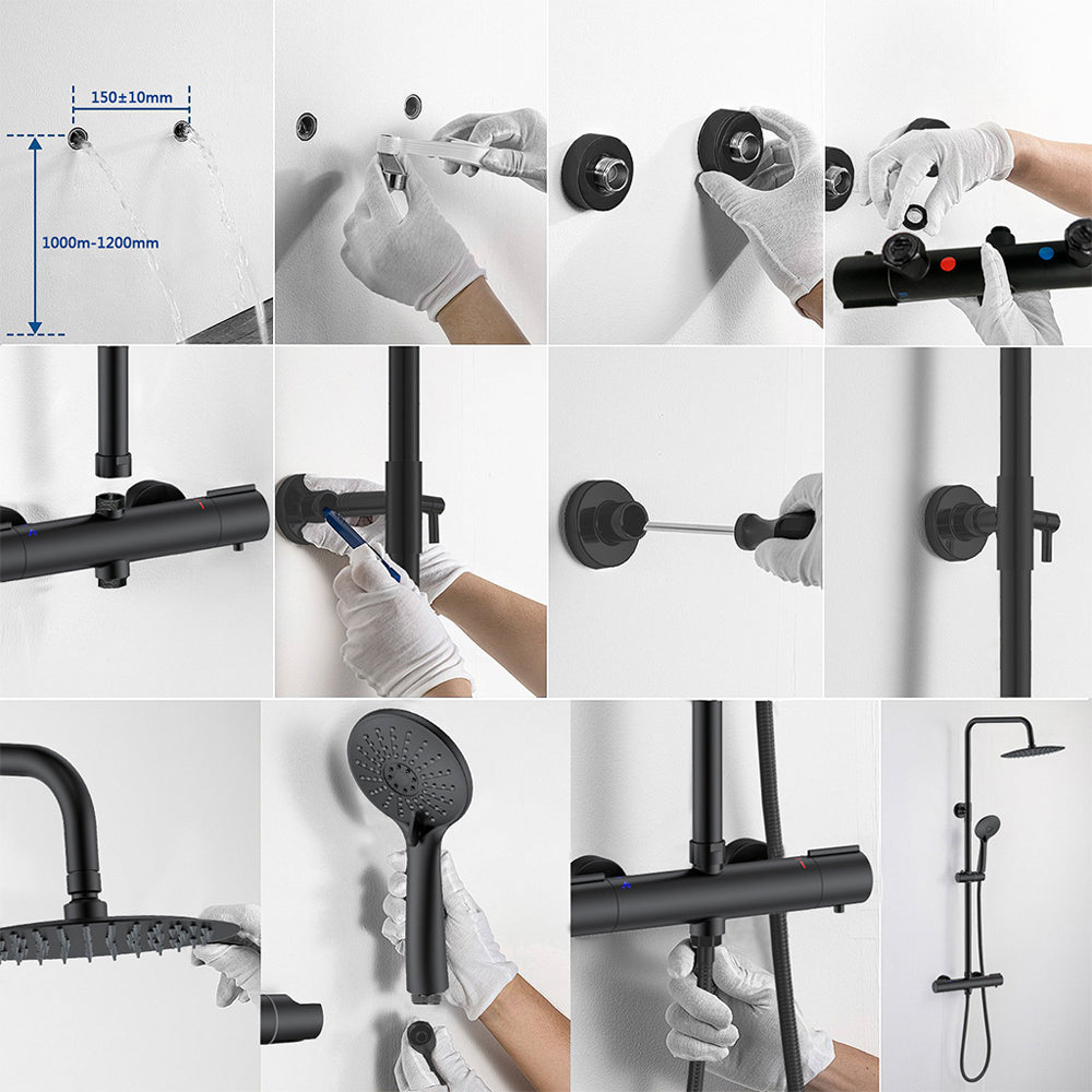 AICA Colonna Doccia con Miscelatore Termostatico, Rubinetto Doccia 300x45mm, Soffione Doccia Tondo in Acciaio Inox 25cm, Altezza Regolabile, Set Doccia Completo, Cromato o Nero opaco