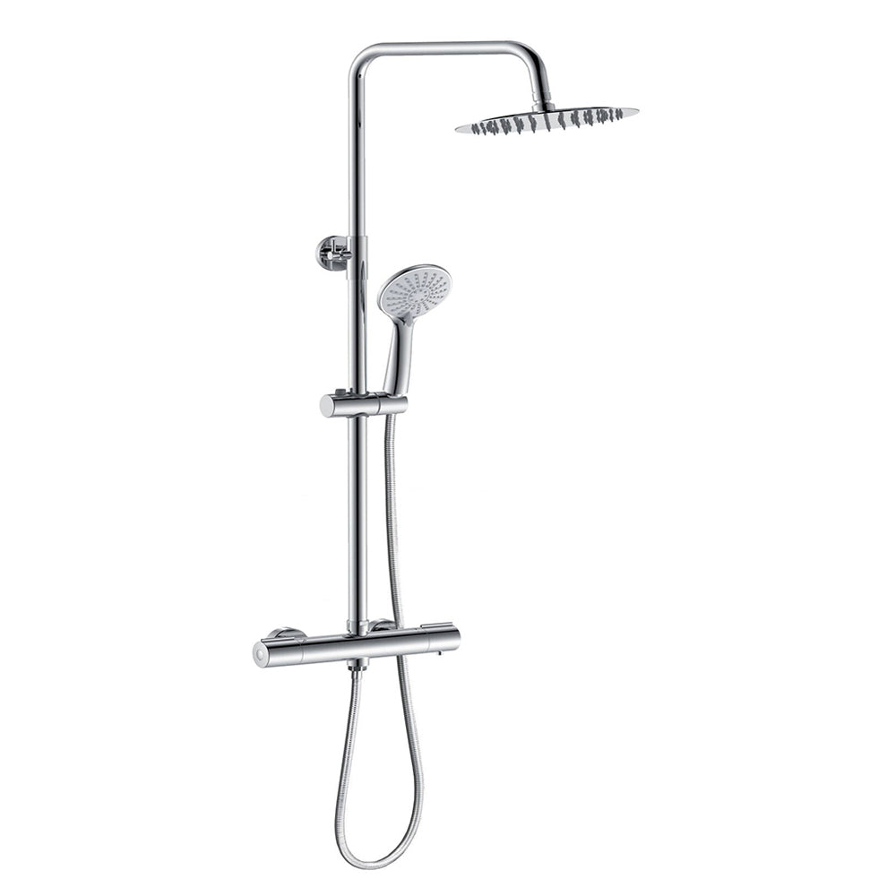 AICA Colonna Doccia con Miscelatore Termostatico, Rubinetto Doccia 300x45mm, Soffione Doccia Tondo in Acciaio Inox 25cm, Altezza Regolabile, Set Doccia Completo, Cromato o Nero opaco Cromato