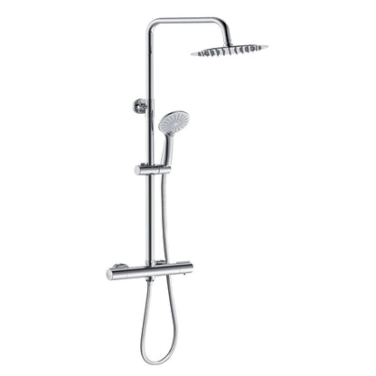 AICA Colonna Doccia con Miscelatore Termostatico, Rubinetto Doccia 300x45mm, Soffione Doccia Tondo in Acciaio Inox 25cm, Altezza Regolabile, Set Doccia Completo, Cromato o Nero opaco Cromato