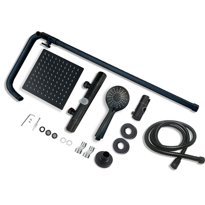 AICA Colonna Doccia con Miscelatore Termostatico, Set Doccia Completo, Rubinetto Doccia, Soffione Doccia Quadrato in Acciaio Inox, Altezza Regolabile, Matt Black / Cromato