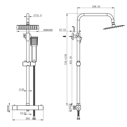AICA Colonna Doccia con Miscelatore Termostatico, Rubinetto Doccia, Soffione Doccia Quadrato in Acciaio Inox, Altezza Regolabile, Set Doccia Completo, Matt Black / Cromato