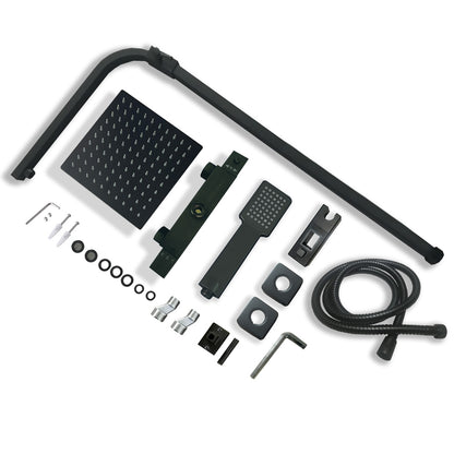 AICA Colonna Doccia con Miscelatore Termostatico, Soffione Doccia Quadrato in Acciaio Inox 20x20cm, Altezza Regolabile 80-120cm Nero Opaco