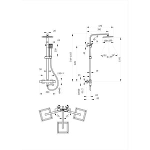 AICA Colonna doccia con miscelatore termostatico, rubinetto doccia rettangolare 28x4cm con beccuccio girevole 90° cromato