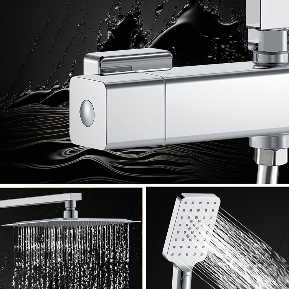 AICA Colonna doccia con miscelatore meccanico, rubinetto doccia 27x4.5cm, soffione doccia quadrato 25x25cm in acciaio inox cromato