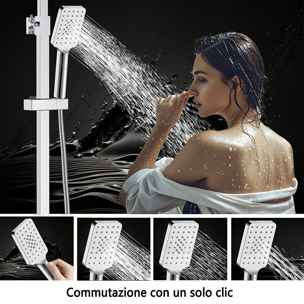 AICA Colonna doccia con miscelatore meccanico, rubinetto doccia 27x4.5cm, soffione doccia quadrato 25x25cm in acciaio inox cromato