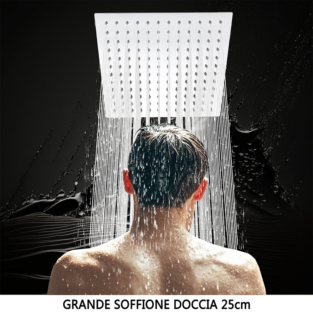 AICA Colonna doccia con miscelatore meccanico, rubinetto doccia 27x4.5cm, soffione doccia quadrato 25x25cm in acciaio inox cromato