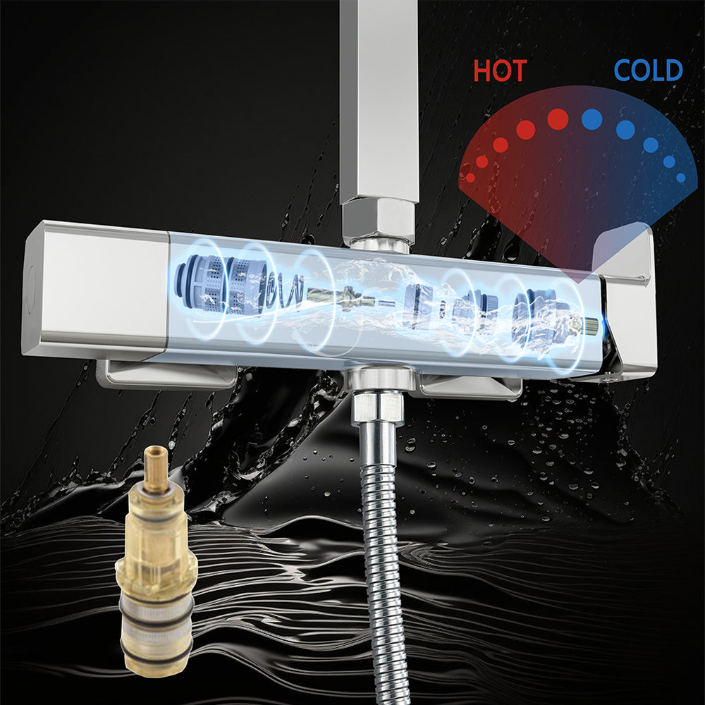 AICA Colonna doccia con miscelatore meccanico, rubinetto doccia 27x4.5cm, soffione doccia quadrato 25x25cm in acciaio inox cromato