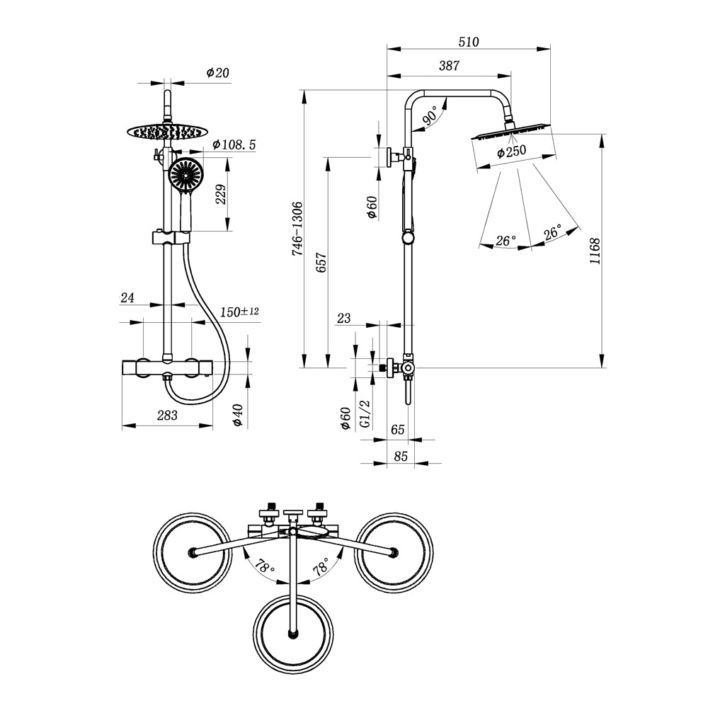 AICA Colonna Doccia Rotondo con Miscelatore Termostatico per Doccia, Doccia Soffione Colonna e Soffione Doccia,Cromato