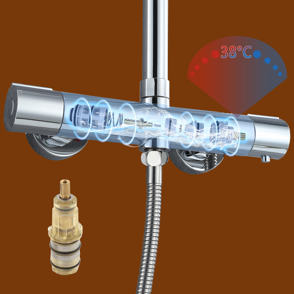 AICA Colonna Doccia Rotondo con Miscelatore Termostatico per Doccia, Doccia Soffione Colonna e Soffione Doccia,Cromato