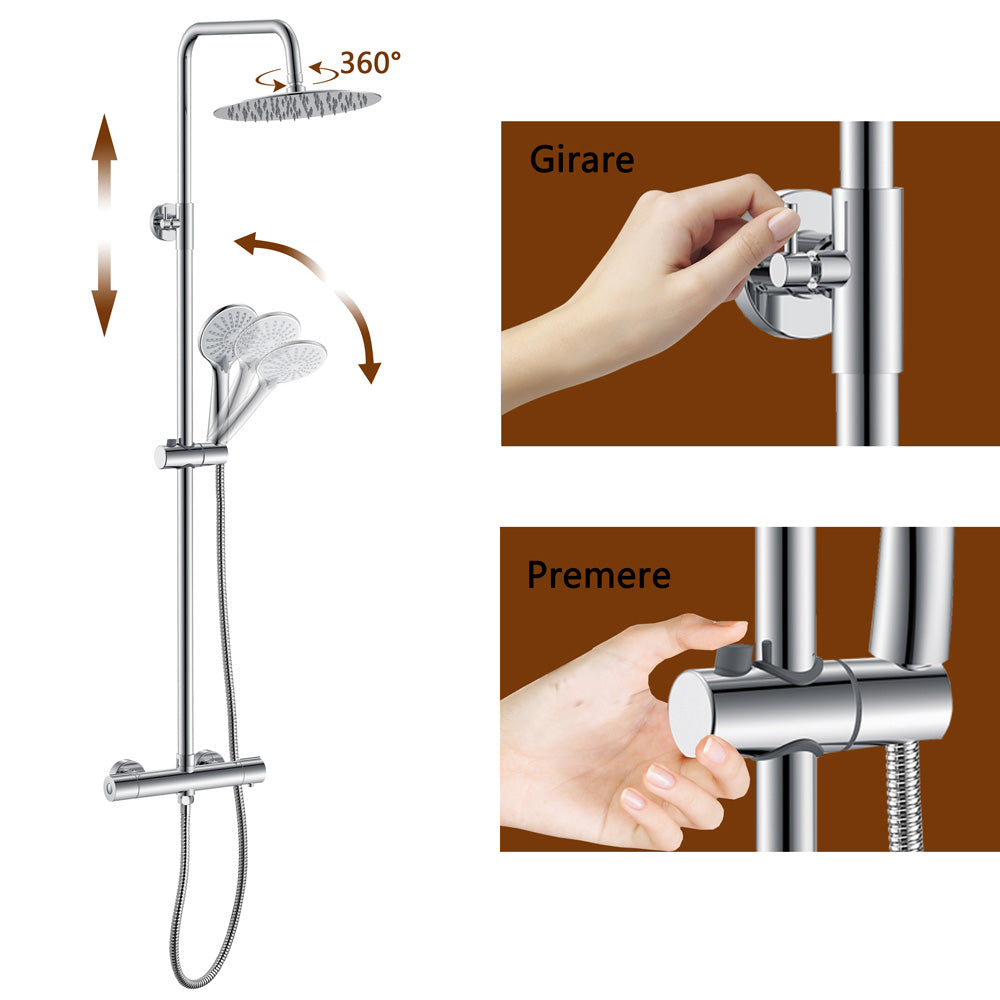 AICA Colonna Doccia Rotondo con Miscelatore Termostatico per Doccia, Doccia Soffione Colonna e Soffione Doccia,Cromato
