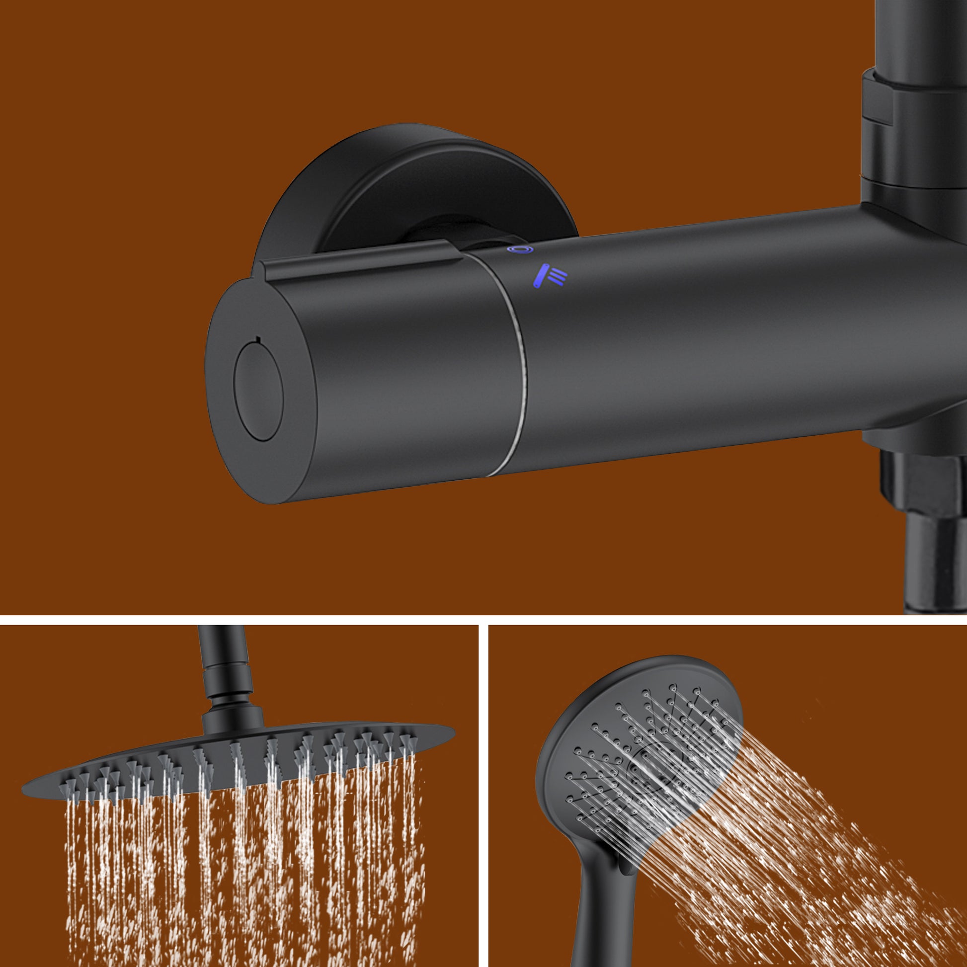 AICA Colonna Doccia Rotondo con Miscelatore Termostatico per Doccia, Doccia Soffione Colonna e Soffione Doccia, Matt Black