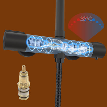 AICA Colonna Doccia Rotondo con Miscelatore Termostatico per Doccia, Doccia Soffione Colonna e Soffione Doccia, Matt Black