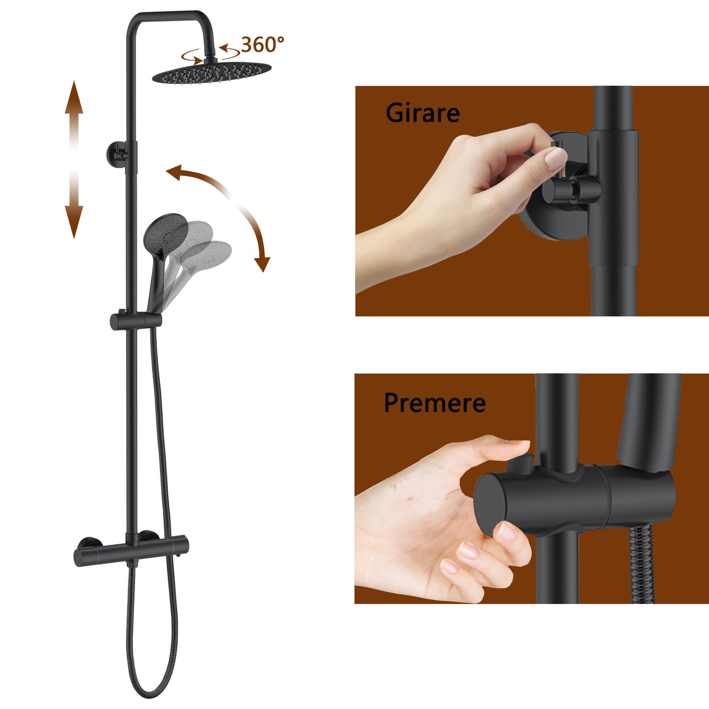 AICA Colonna Doccia Rotondo con Miscelatore Termostatico per Doccia, Doccia Soffione Colonna e Soffione Doccia, Matt Black