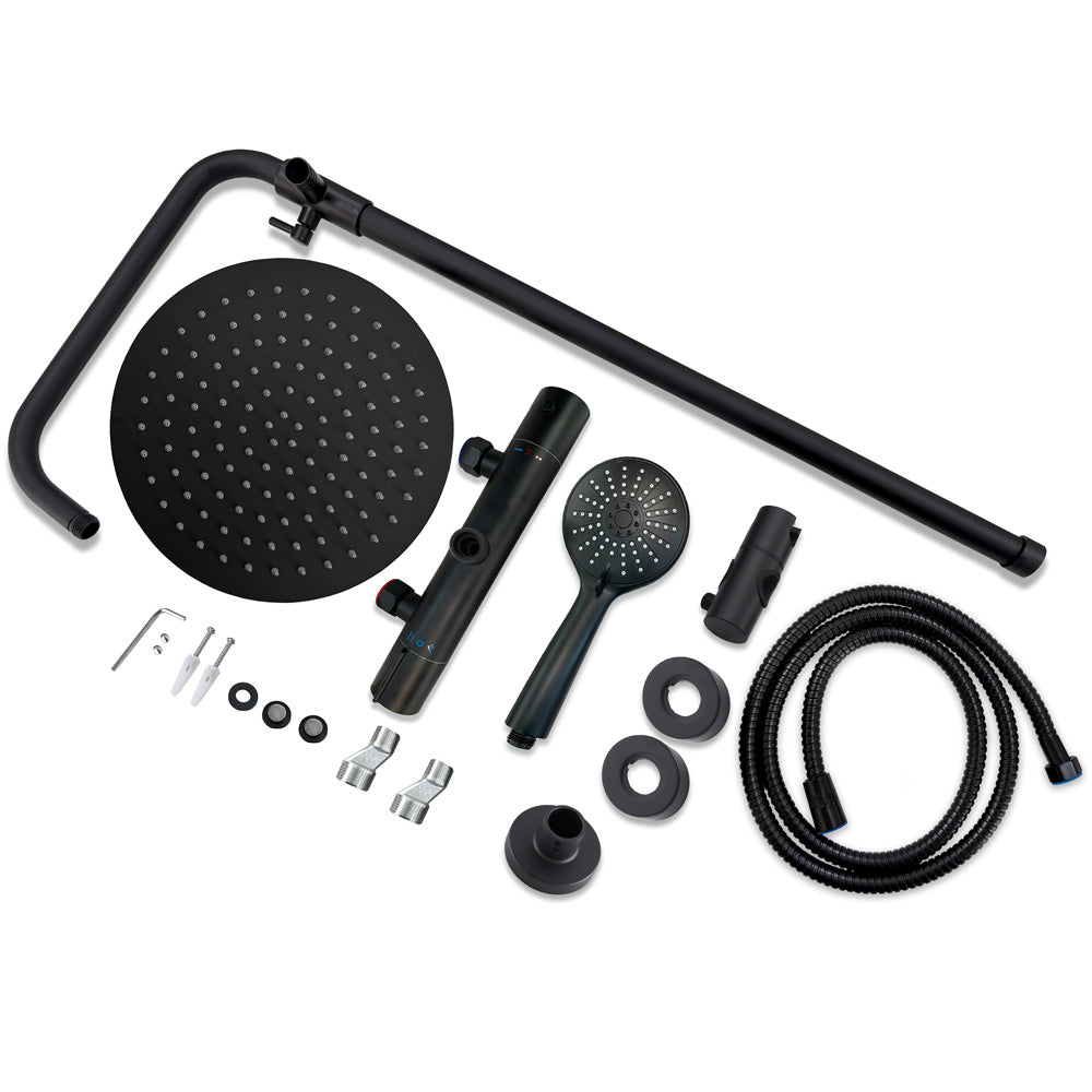 AICA Colonna Doccia Rotondo con Miscelatore Termostatico per Doccia, Doccia Soffione Colonna e Soffione Doccia, Matt Black