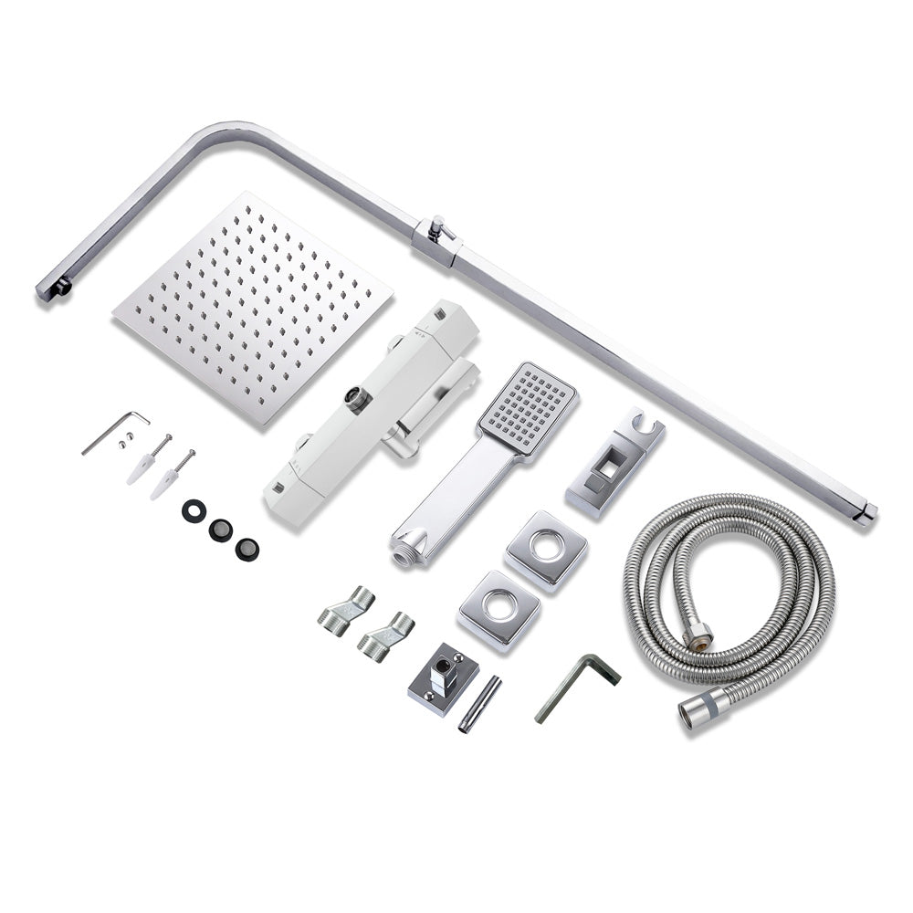 AICA Colonna doccia con miscelatore termostatico, rubinetto doccia rettangolare 28x4cm con beccuccio girevole 90° cromato