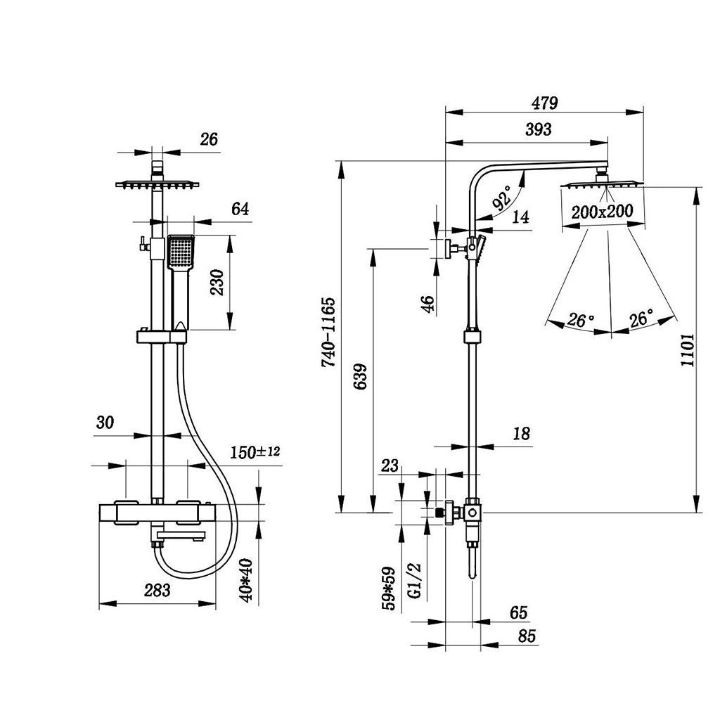 AICA Colonna doccia con miscelatore termostatico, rubinetto doccia rettangolare 28x4cm con beccuccio girevole 90° cromato