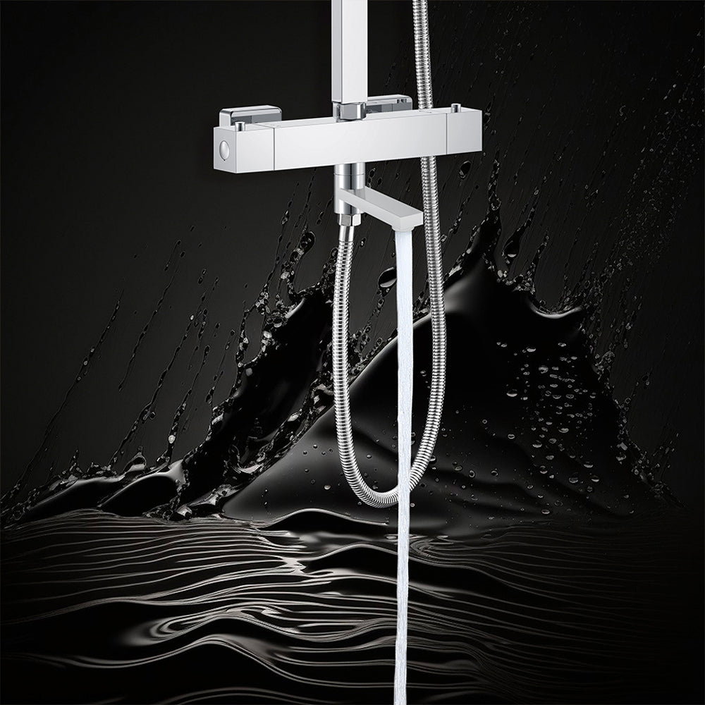 AICA Colonna doccia con miscelatore termostatico, rubinetto doccia rettangolare 28x4cm con beccuccio girevole 90° cromato