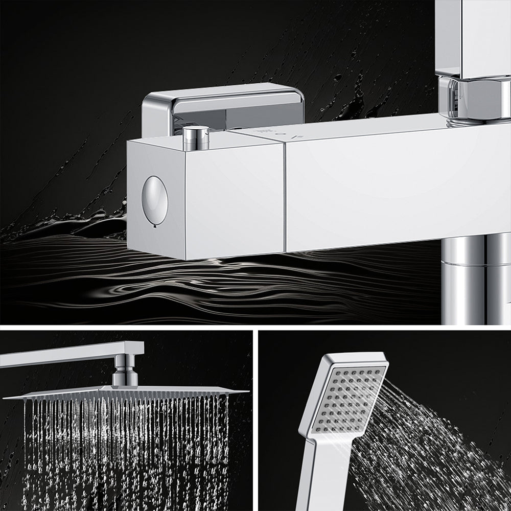 AICA Colonna doccia con miscelatore termostatico, rubinetto doccia rettangolare 28x4cm con beccuccio girevole 90° cromato