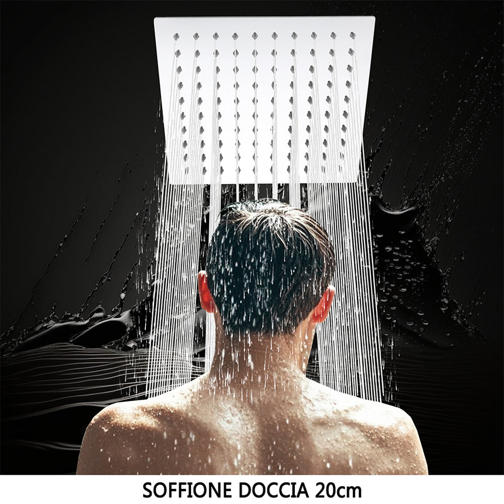 AICA Colonna doccia con miscelatore termostatico, rubinetto doccia rettangolare 28x4cm con beccuccio girevole 90° cromato