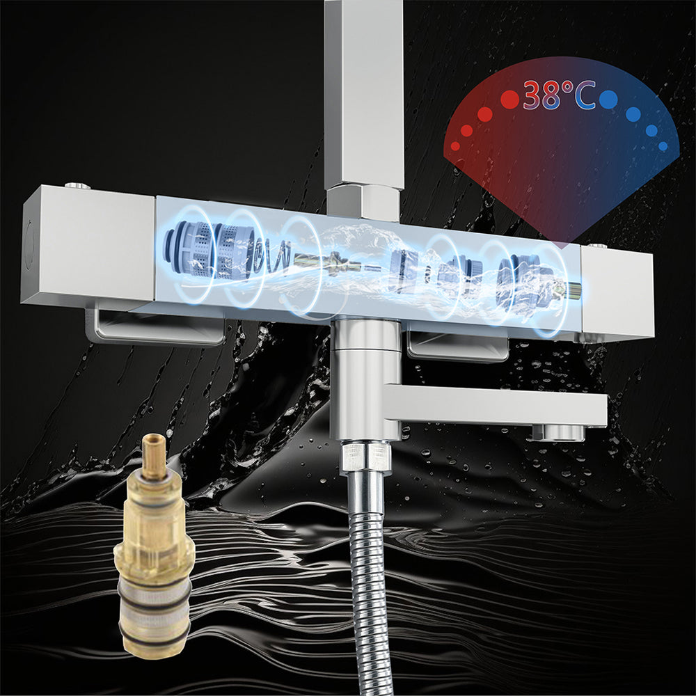 AICA Colonna doccia con miscelatore termostatico, rubinetto doccia rettangolare 28x4cm con beccuccio girevole 90° cromato