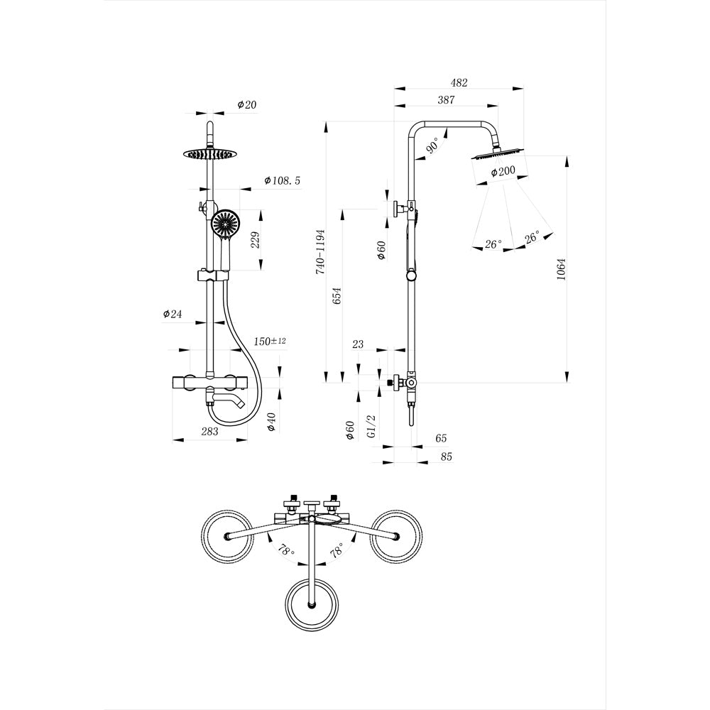AICA Colonna doccia con miscelatore termostatico, rubinetto doccia cilindro 28x4cm con beccuccio girevole 90??° cromato