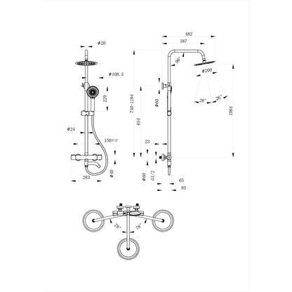 AICA Colonna doccia con miscelatore termostatico, rubinetto doccia cilindro 28x4cm con beccuccio girevole 90??° cromato