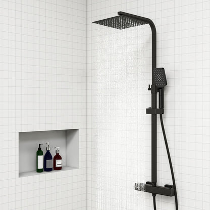 AICA Colonna doccia con miscelatore termostatico, rubinetto doccia 29x4.5cm, soffione doccia quadrato 25x25cm in acciaio inox cromato o Nero opaco Nero opaco
