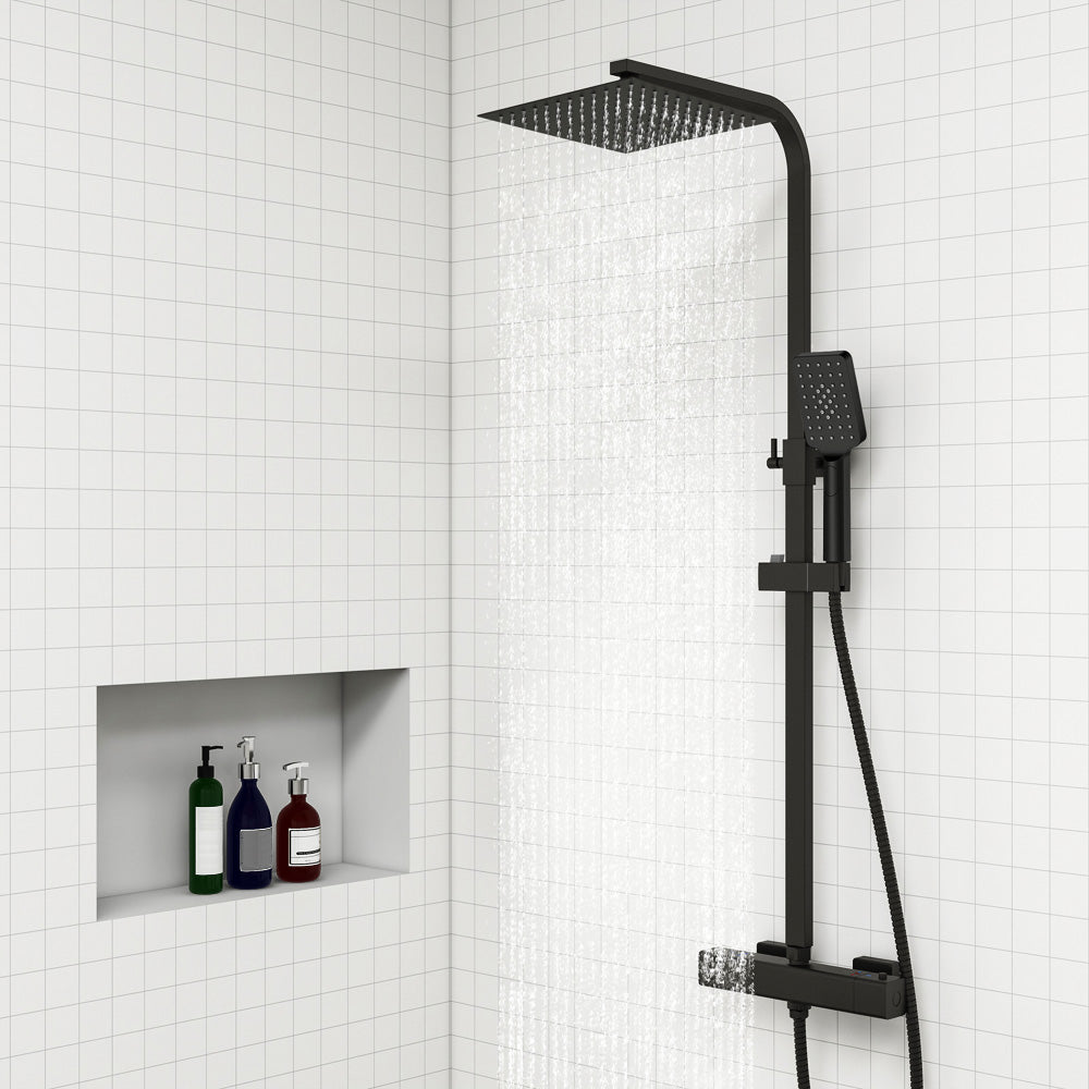 AICA Colonna doccia con miscelatore termostatico, rubinetto doccia 29x4.5cm, soffione doccia quadrato 25x25cm in acciaio inox cromato o Nero opaco - Consegna gratuita