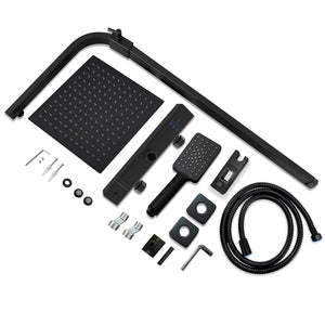 AICA Colonna doccia con miscelatore termostatico, rubinetto doccia 29x4.5cm, soffione doccia quadrato 25x25cm in acciaio inox cromato o Nero opaco