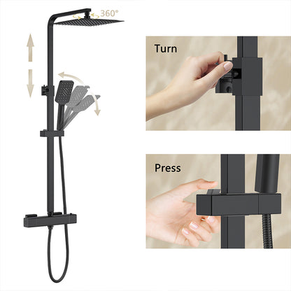AICA Colonna doccia con miscelatore termostatico, rubinetto doccia 29x4.5cm, soffione doccia quadrato 25x25cm in acciaio inox cromato o Nero opaco