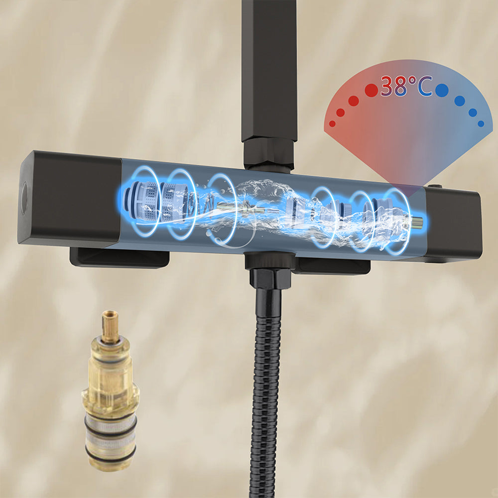 AICA Colonna doccia con miscelatore termostatico, rubinetto doccia 29x4.5cm, soffione doccia quadrato 25x25cm in acciaio inox cromato o Nero opaco