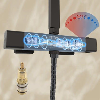 AICA Colonna doccia con miscelatore termostatico, rubinetto doccia 29x4.5cm, soffione doccia quadrato 25x25cm in acciaio inox cromato o Nero opaco
