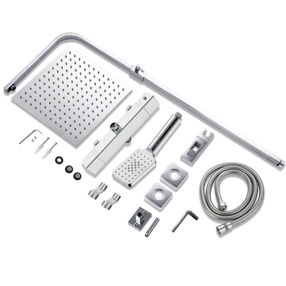 AICA Colonna doccia con miscelatore termostatico, rubinetto doccia 29x4.5cm, soffione doccia quadrato 25x25cm in acciaio inox cromato o Nero opaco