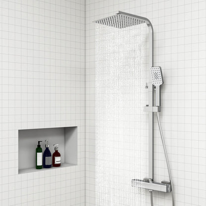 AICA Colonna doccia con miscelatore termostatico, rubinetto doccia 29x4.5cm, soffione doccia quadrato 25x25cm in acciaio inox cromato o Nero opaco Cromato