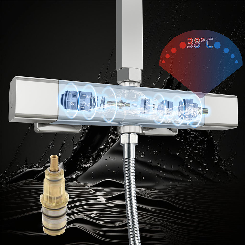 AICA Colonna doccia con miscelatore termostatico, rubinetto doccia 29x4.5cm, soffione doccia quadrato 25x25cm in acciaio inox cromato o Nero opaco