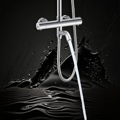 AICA Colonna doccia con miscelatore termostatico, rubinetto doccia cilindro 28x4cm con beccuccio girevole 90??° cromato