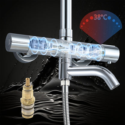 AICA Colonna doccia con miscelatore termostatico, rubinetto doccia cilindro 28x4cm con beccuccio girevole 90??° cromato