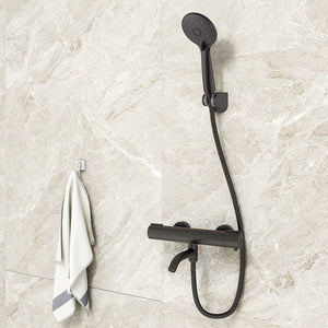 AICA Set installazione vasca/doccia (termostatico vasca esterno, flessibile doccia, doccetta 3 getti, supporto a parete, Rubinetto), Matt Black / Cromato